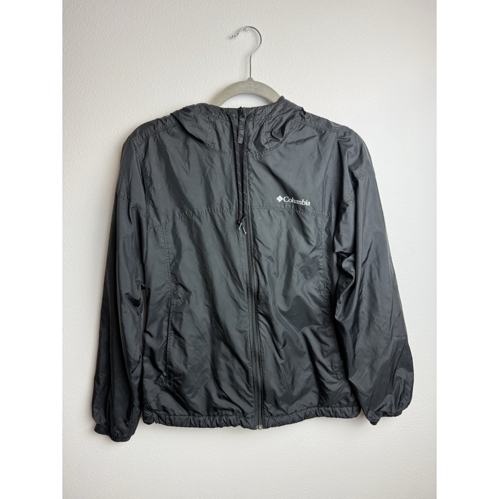 Columbia Flash Challenger Windbreaker‎ Jacket Mens XS Black Logo Hooded Zip-Up